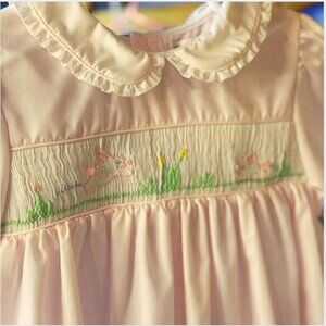 Petit Ami Baby Girl Smocked Dress with Bunny Embroidery (6–12M)